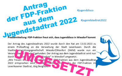 10.11.2023: Pressemitteilung: FDP-Fraktion freut sich, dass Jugenddisco in Wiesdorf kommt